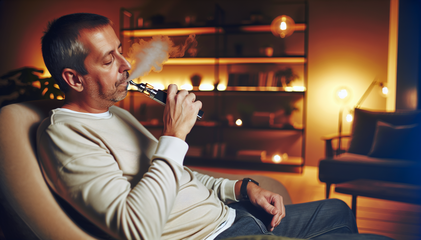 Person enjoying the potential wellness benefits of CBD vapor
