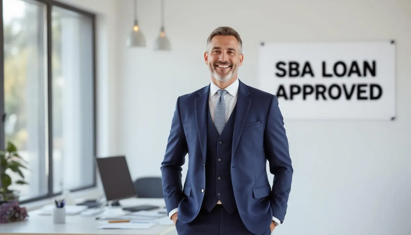 A confident small business owner stands proudly in their shop, reflecting success after securing an SBA loan. The image captures the essence of small business growth and the positive impact of financial support from the Small Business Administration.