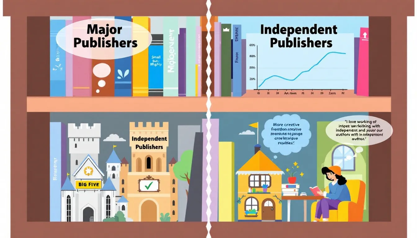 A comparison of major publishers and independent publishers in the book industry.