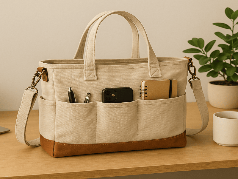 Canvas Tote with Multiple Pockets 