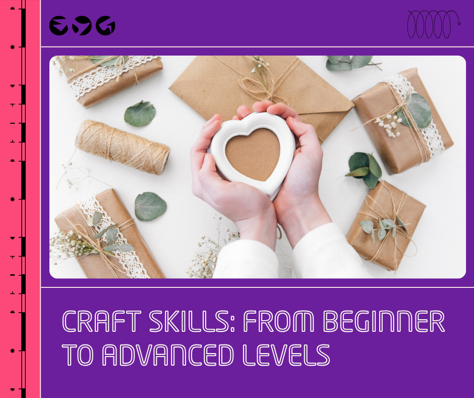 "Stylized visual guide to crafting difficulty levels from simple DIY to expert projects in vibrant tones."