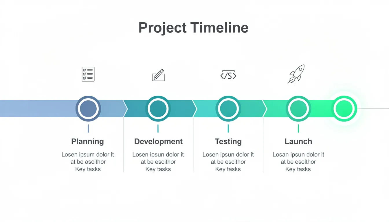 The image depicts a project timeline with clearly marked milestones, illustrating the progression from planning to launch phases. This visual representation highlights how intelligent systems and AI agents can streamline business operations, automating repetitive tasks and enhancing operational efficiency with minimal human input.