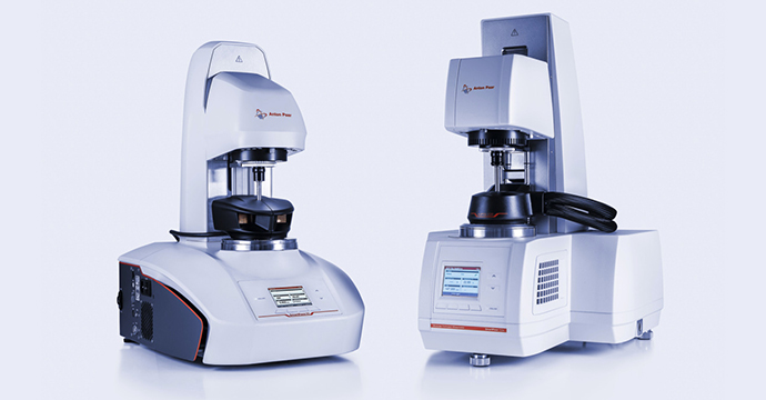 A picture of a dynamic shear rheometer being used to compare different models and brands