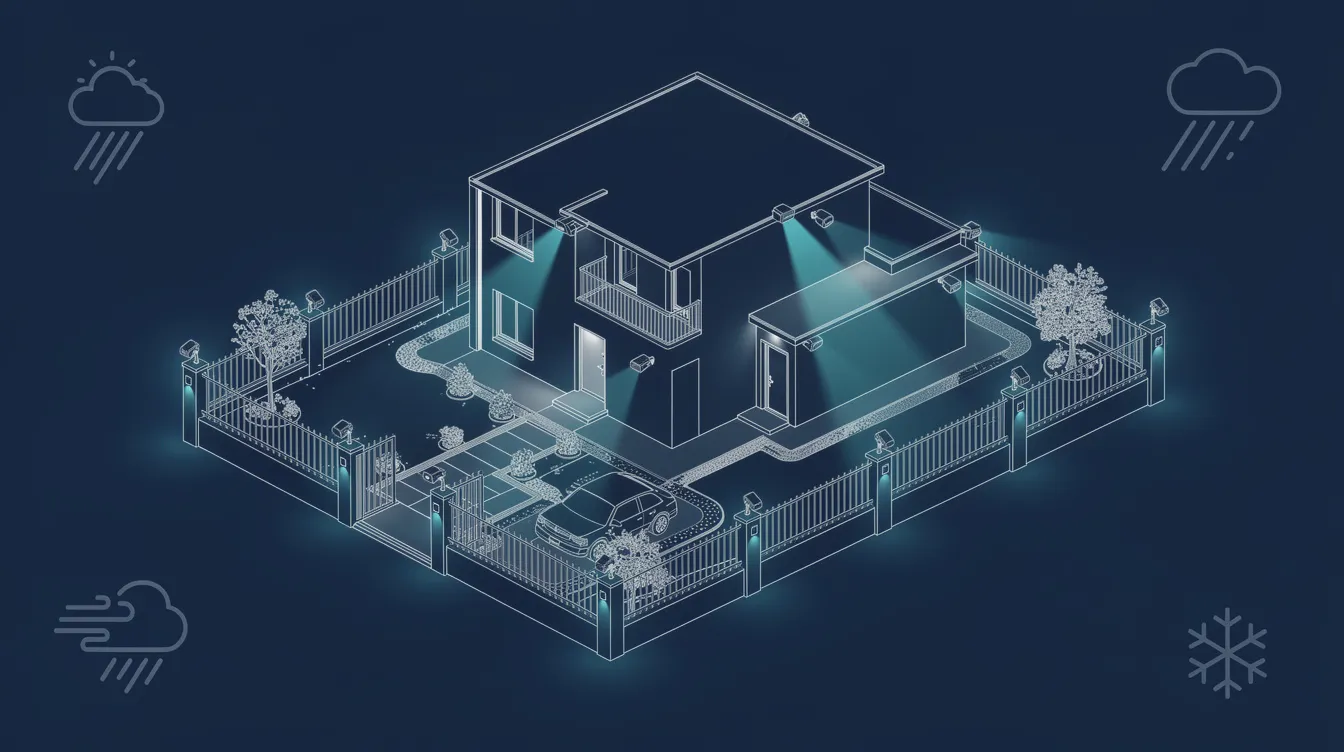 Weatherproof security lights designed for durability in various weather conditions.