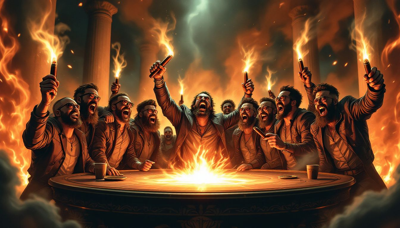 A group of friends celebrating with cigars, perfect for any occasion.