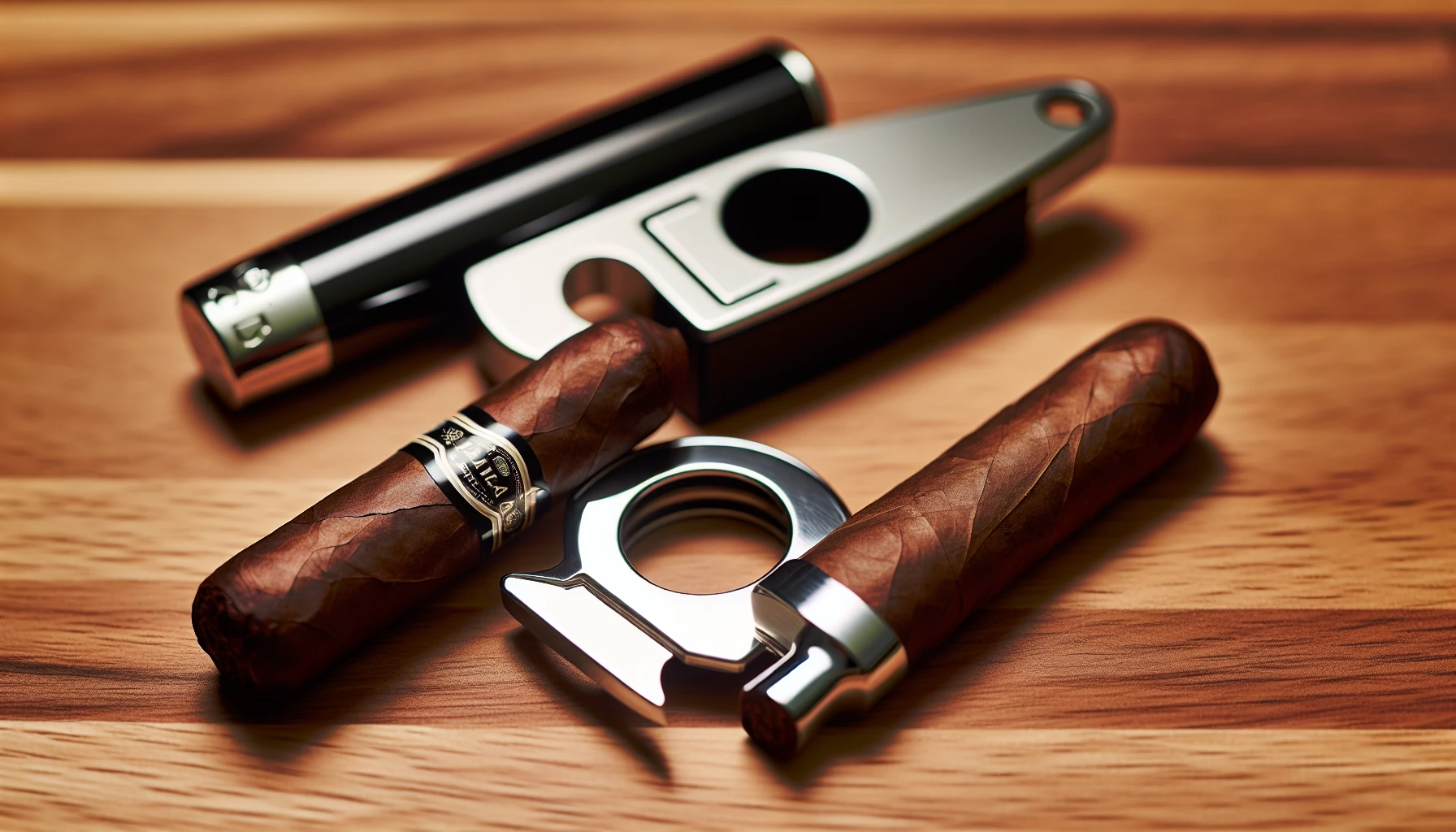 Elegant cigar accessories including a cutter and lighter