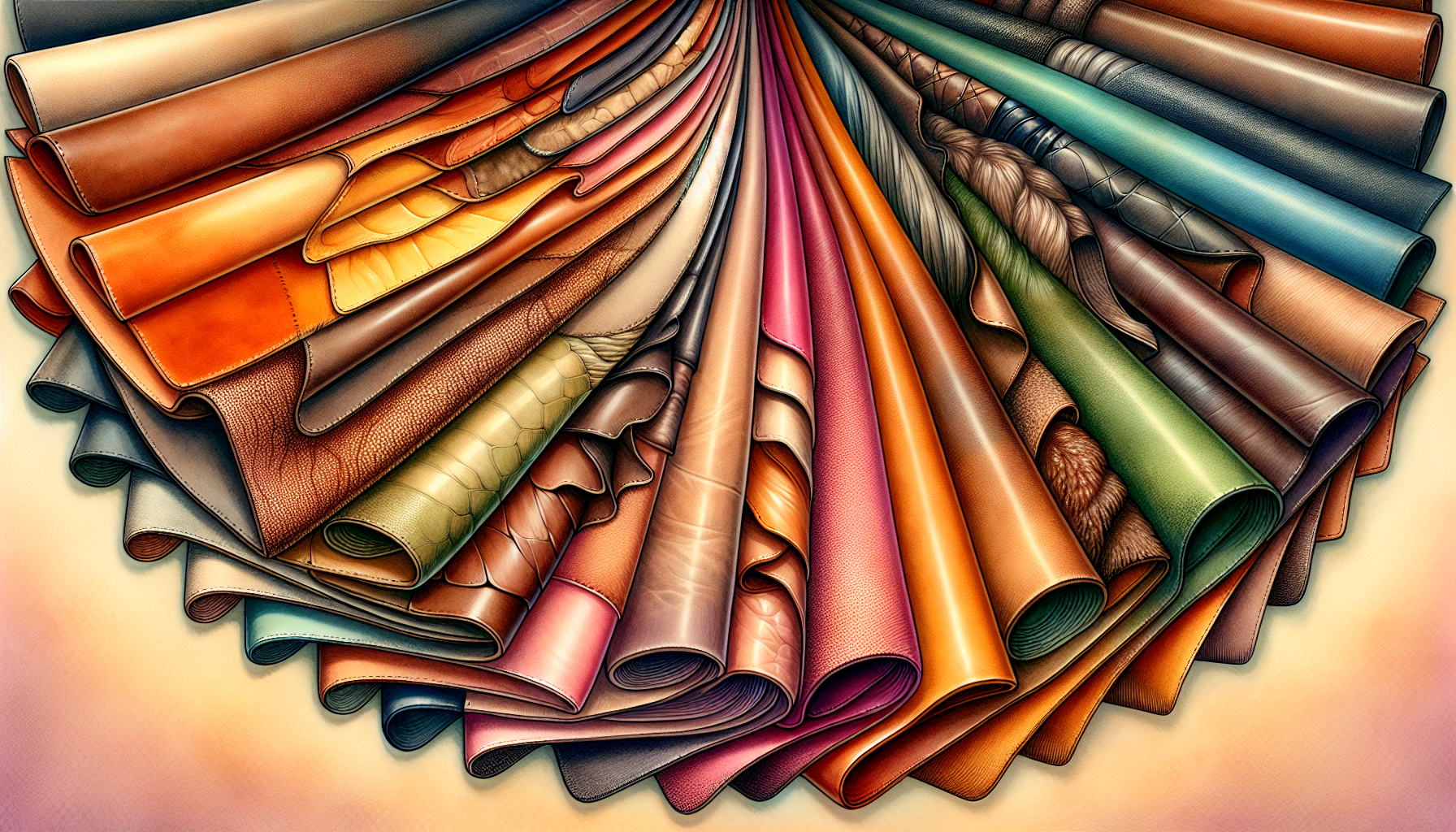 An illustration of various types of suede leather, showcasing different textures and colors.