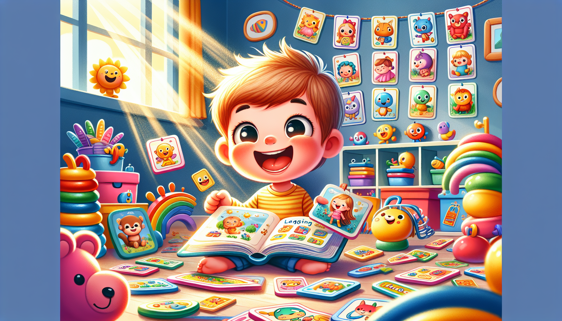 An illustration depicting a child engaged in speech and language development activities.