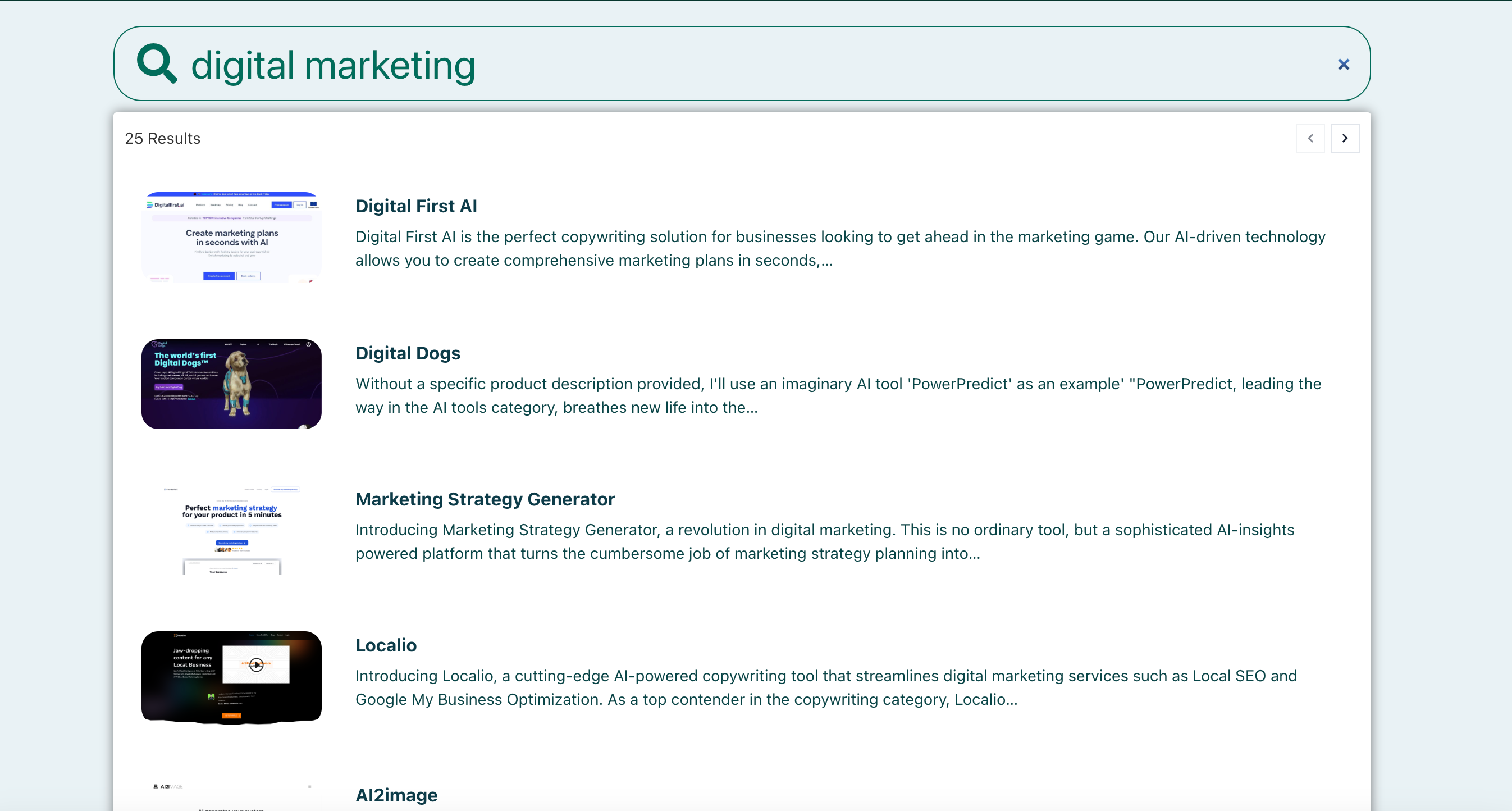 a search on the Top Apps website for digital marketing tools