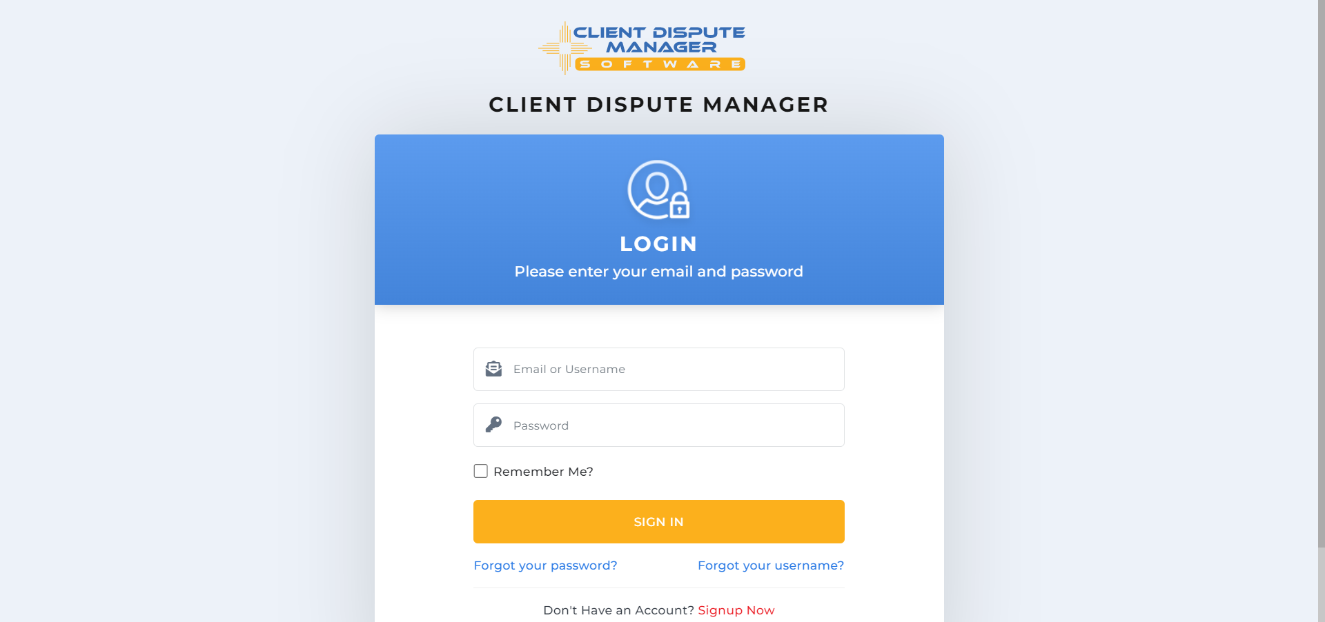 Client Dispute Manager main page