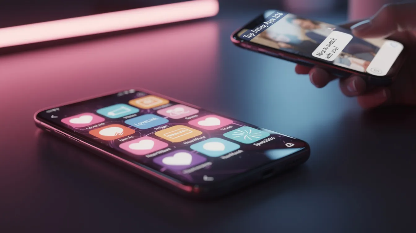 The image showcases a modern smartphone displaying various icons of popular dating apps for 2026, highlighting the best dating platforms for online dating. It emphasizes features like safety, user-friendly design, and options for both casual dating and serious relationships, appealing to a diverse range of online daters.
