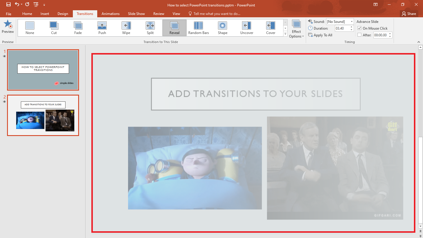 You have now apply your transition in both slides.