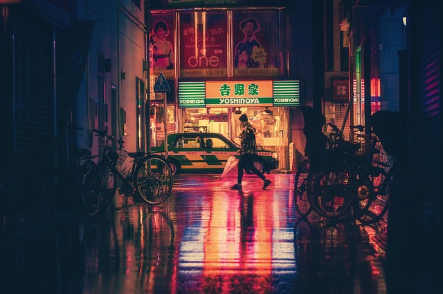 japón, calle, noche