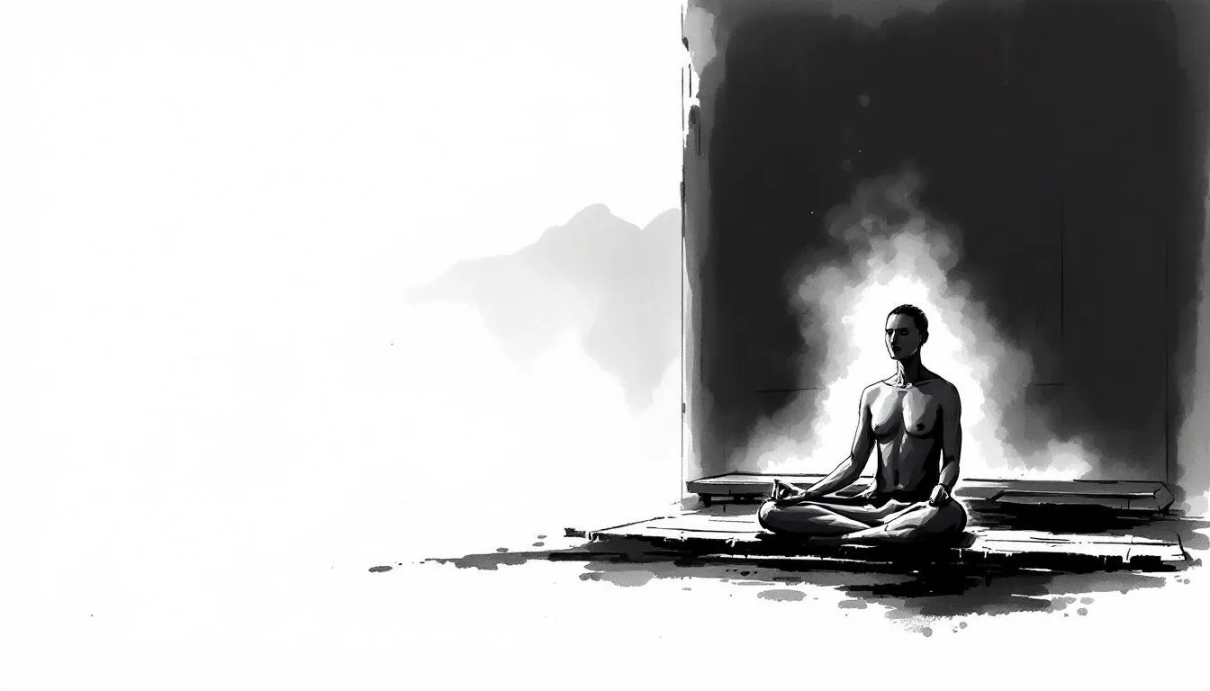 Techniques for effective sauna meditation are illustrated with a person meditating in a sauna.