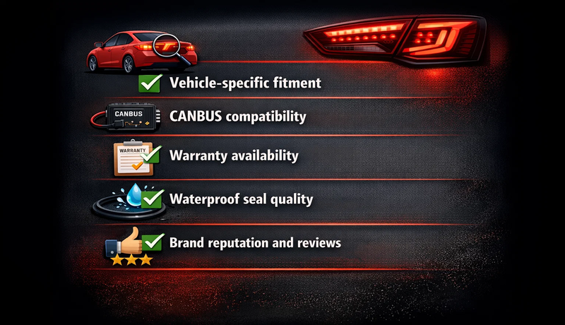 Aftermarket tail light buying checklist: fitment, CANBUS, warranty, sealing, and reviews