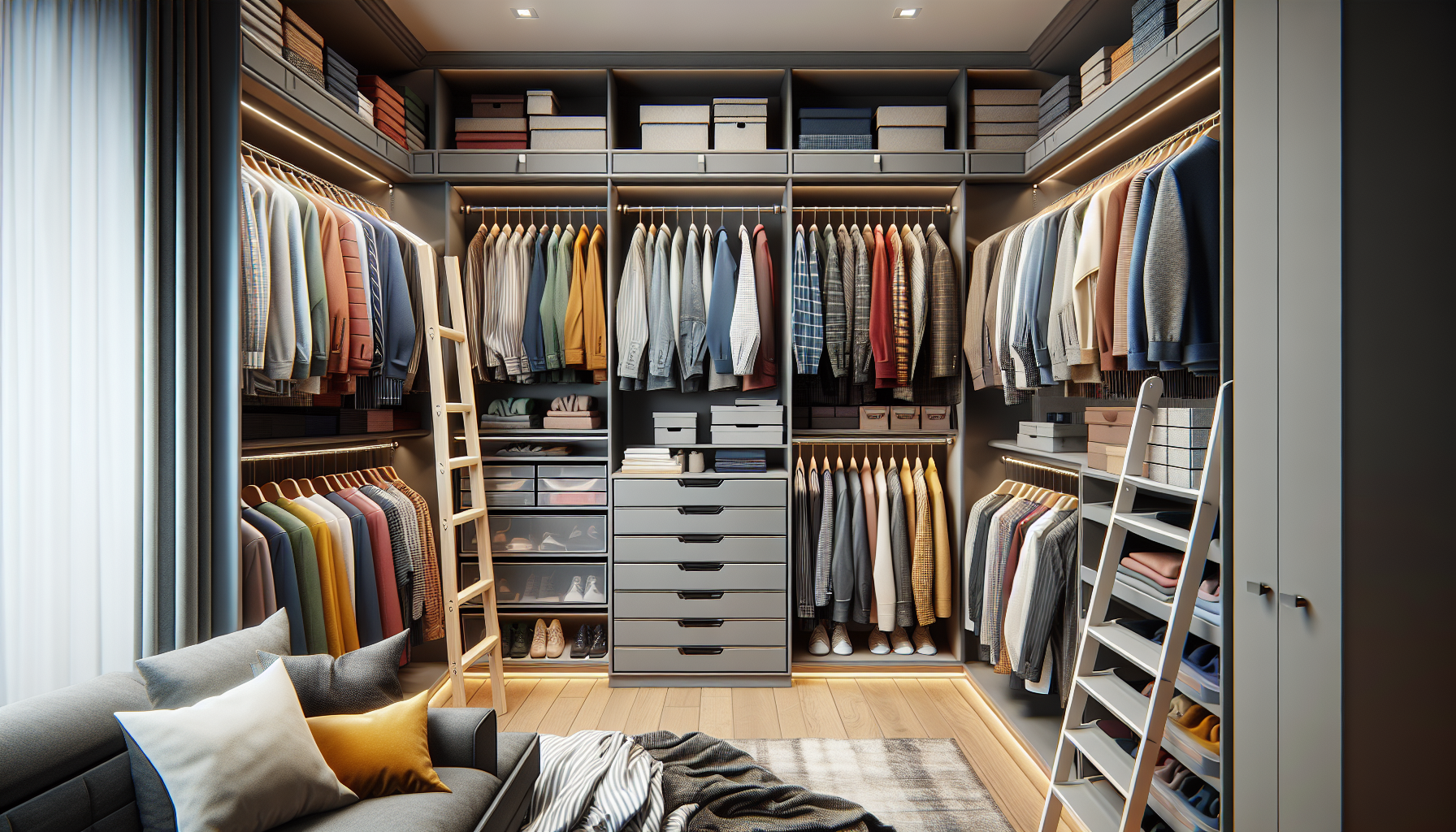Organized custom closet with versatile storage solutions