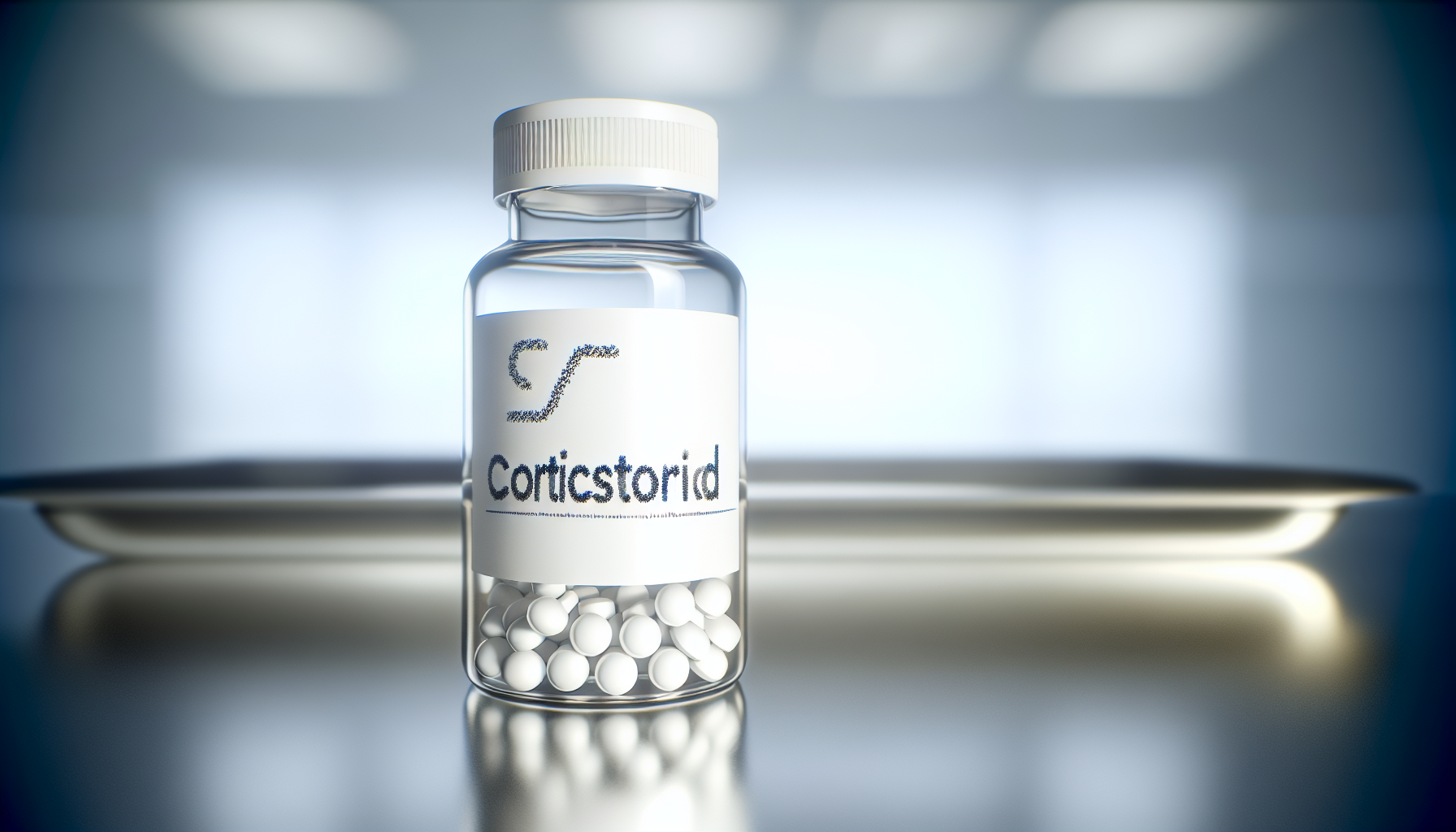 Bottle of corticosteroid medication for reducing inflammation