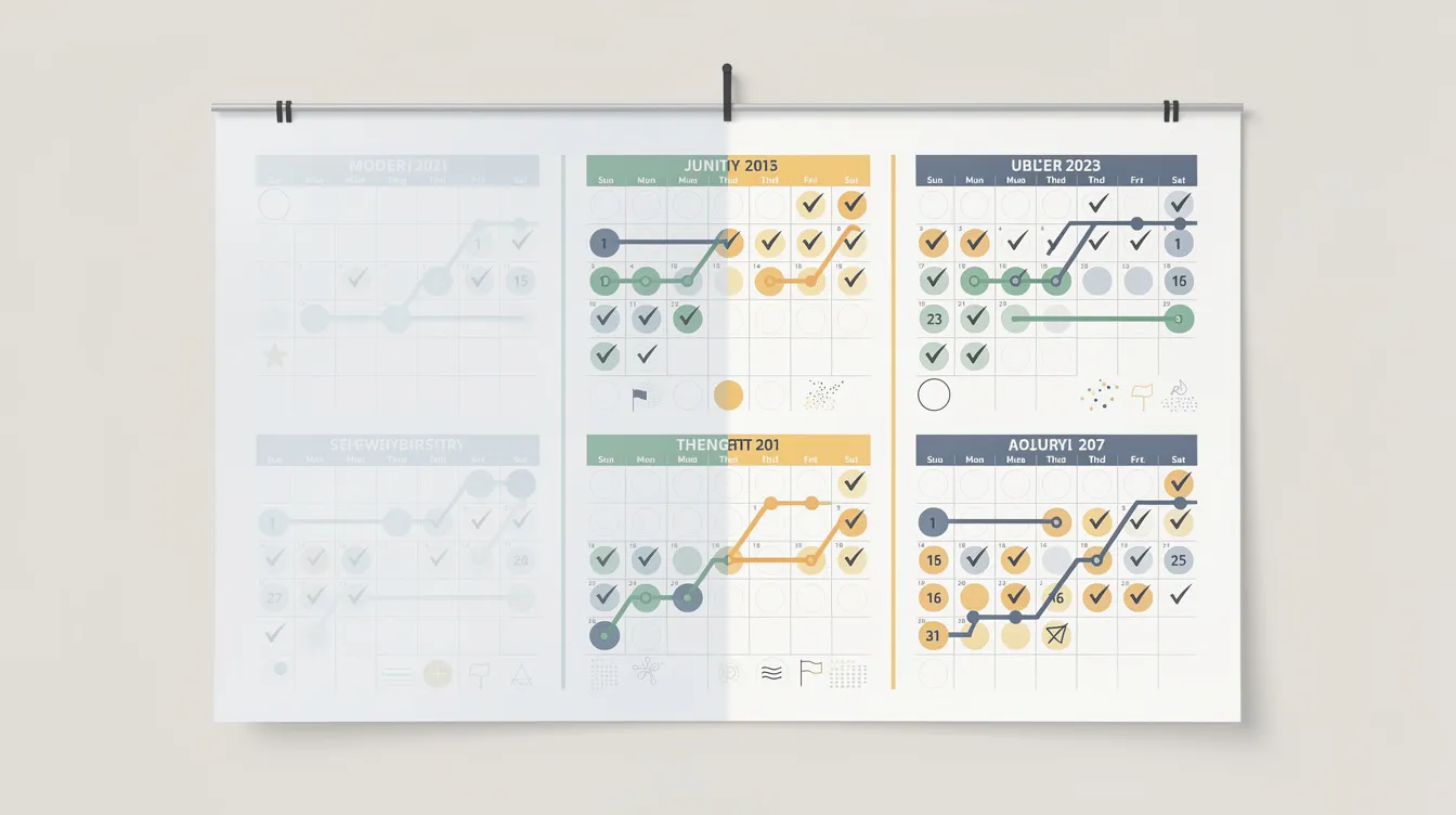 The image depicts a calendar with several marked dates, illustrating progress tracking over multiple months, likely related to a health regimen such as NAD therapy. This visual representation suggests a focus on maintaining optimal levels of NAD for improved energy production, mental clarity, and overall cellular health.