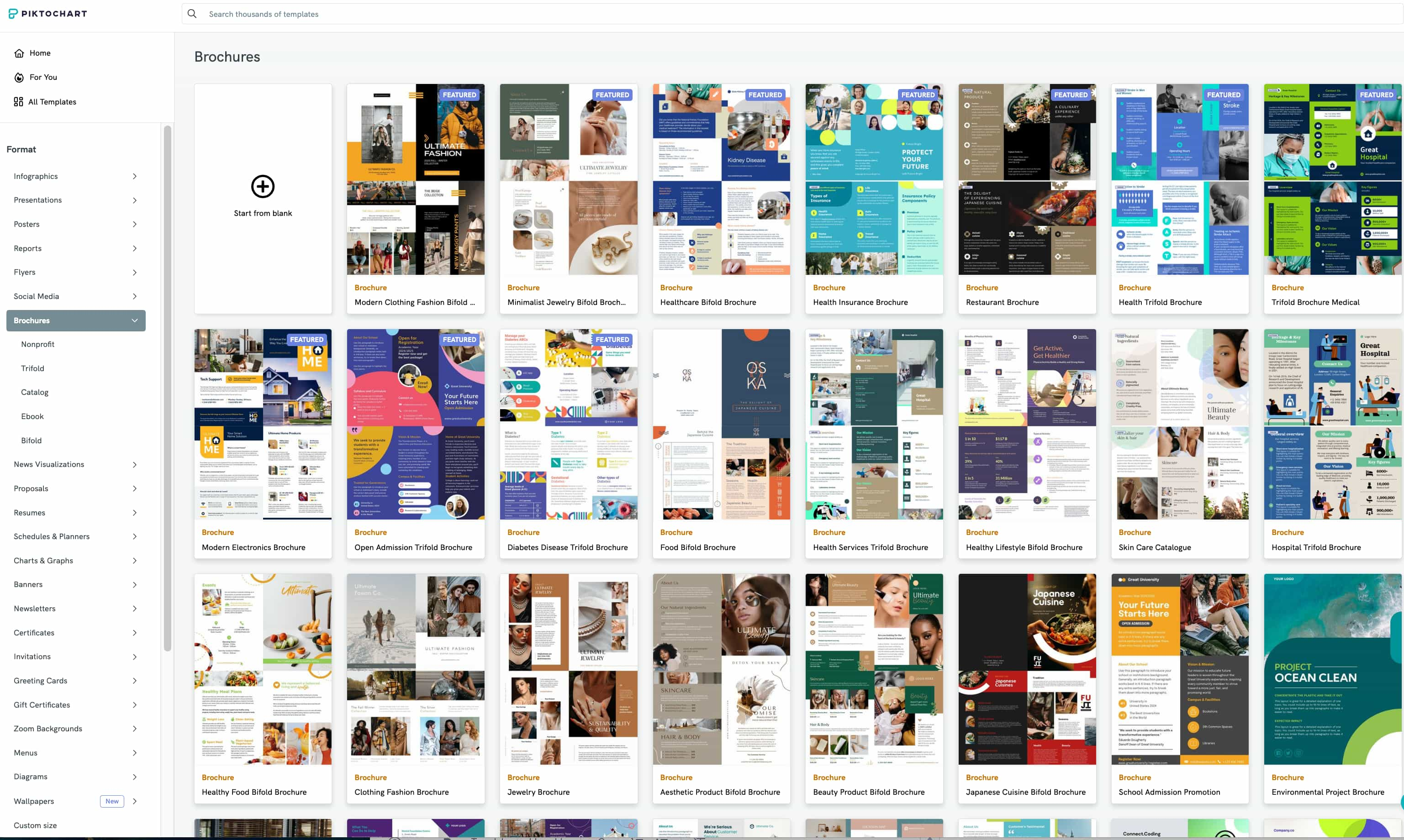 piktochart's brochure library makes it wasy to create and print brochures