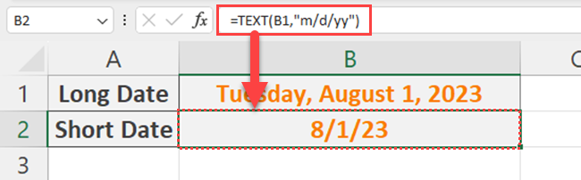 Change date format to Short Date format using the TEXT function