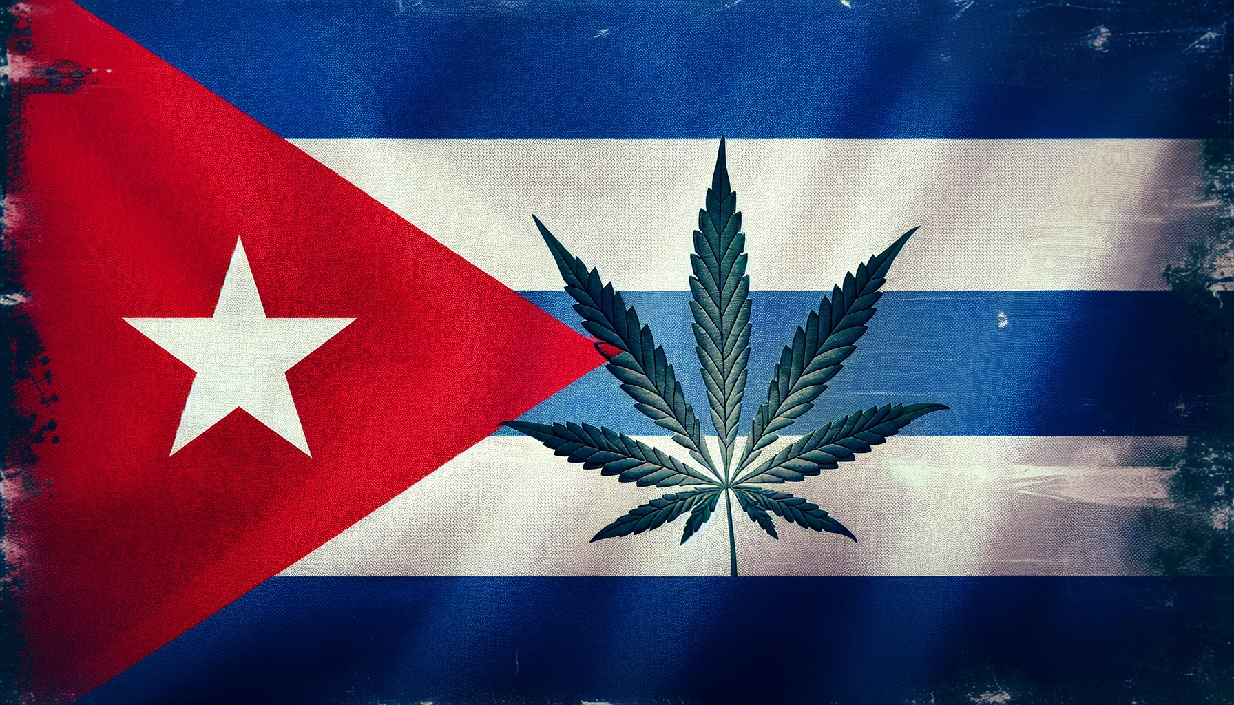 Cuban flag with cannabis leaf