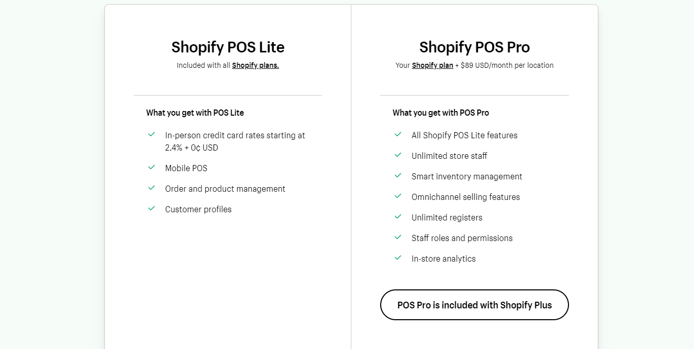 Shopify POS pricing comparison