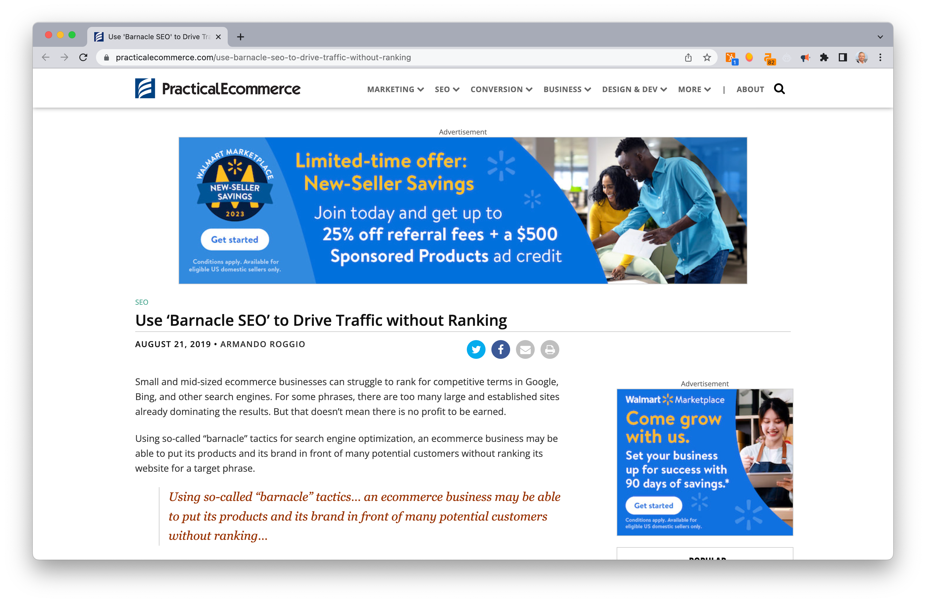 Screen Shot: Use Barnacle SEO to Drive Traffic Without Ranking