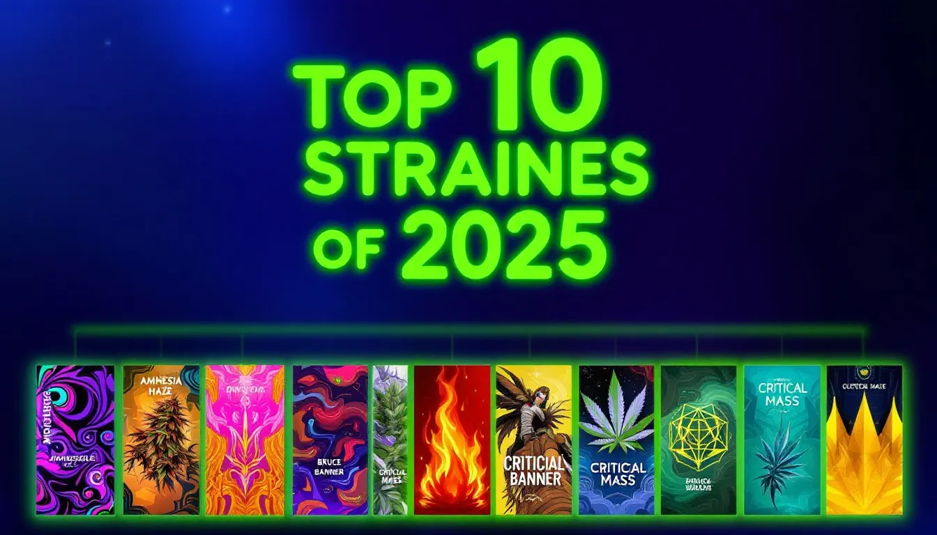 Top 10 best Za strains of 2025, featuring a variety of popular cannabis strains.
