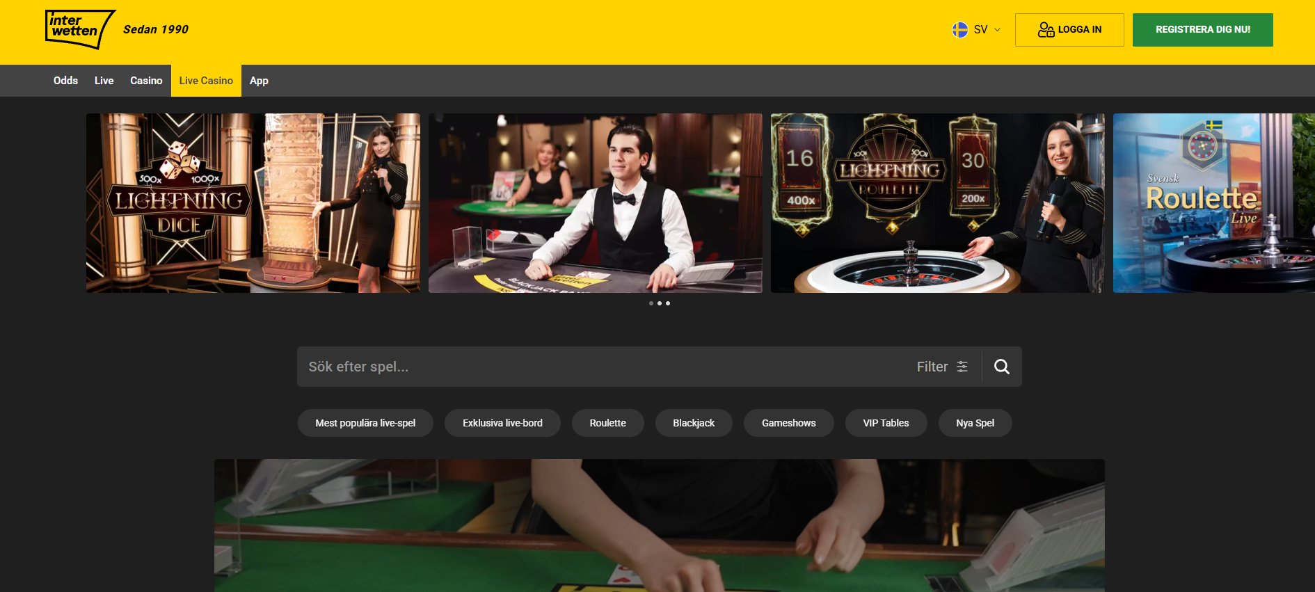 Interwetten Live Casino med roulette, blackjack, gameshows och andra live-spel.