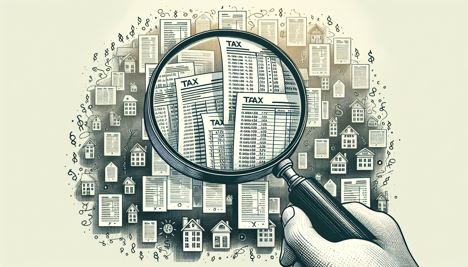 Illustration of a magnifying glass focusing on tax considerations for real estate investors