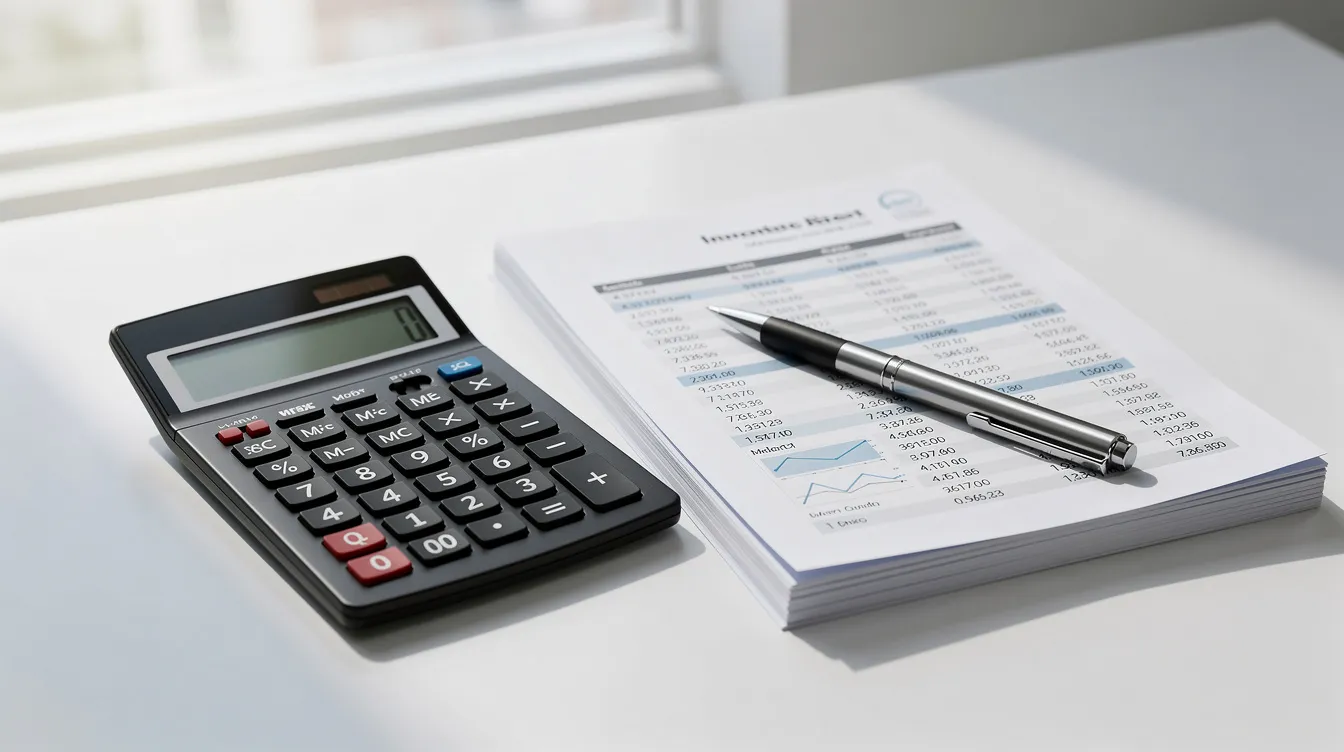 A calculator sits beside financial documents and a pen on a tidy desk, suggesting a focus on managing financial matters such as loan terms and interest rates. This scene emphasizes the importance of understanding your financial situation when considering products like personal loans and repayment terms.