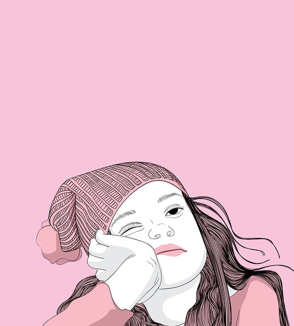 A cartoon rendering of a sleepy young woman. 