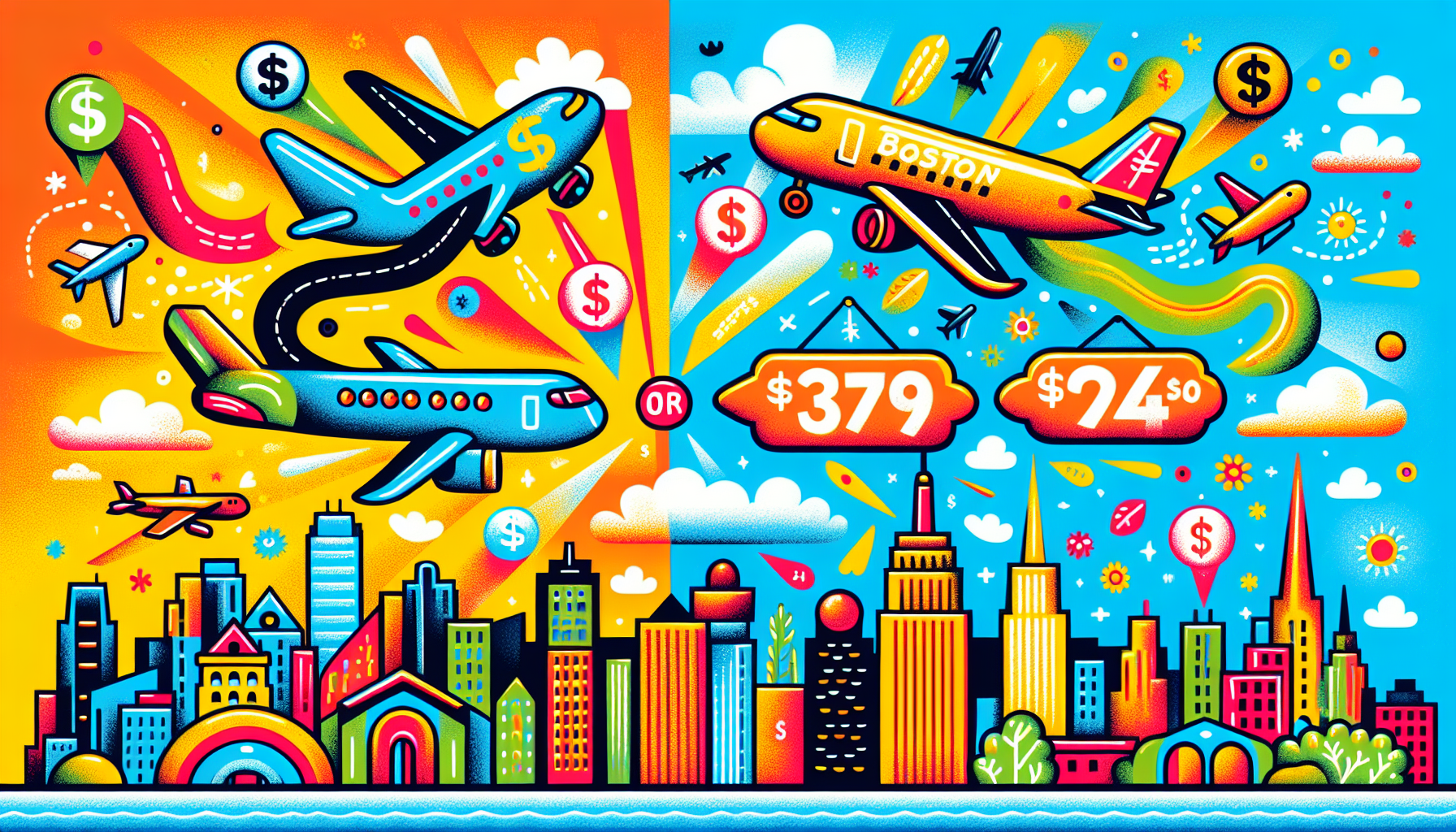 An illustration depicting the cheapest flights from Boston to San Francisco.