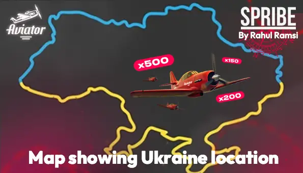 Map showing Ukraine as the country where the aviator game was developed