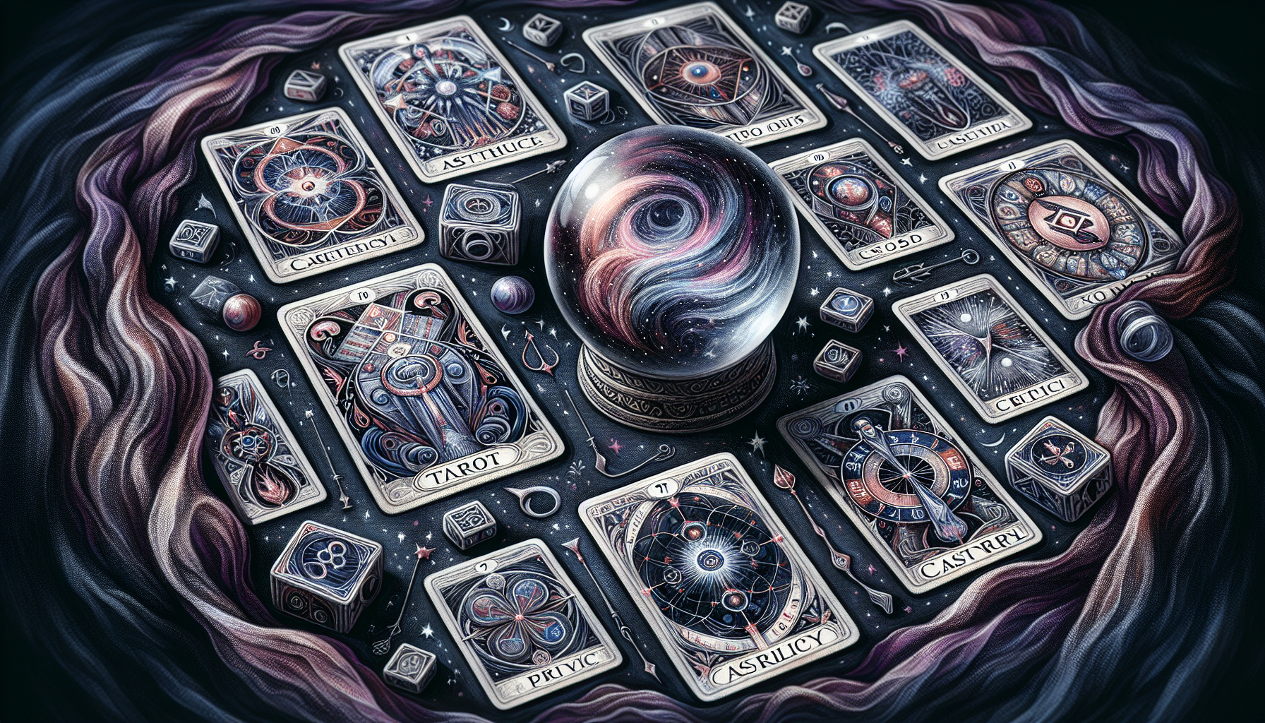 Artistic representation of tarot cards and astrology symbols