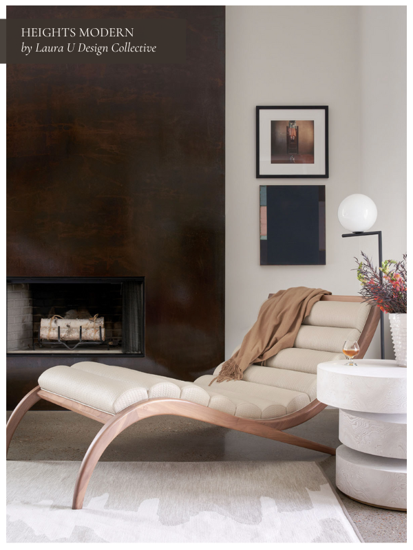 the umber and beige living room at Heights Modern