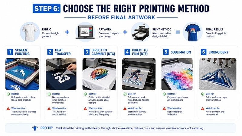 Step-by-step guide to choosing the right printing method for your fabric and artwork.