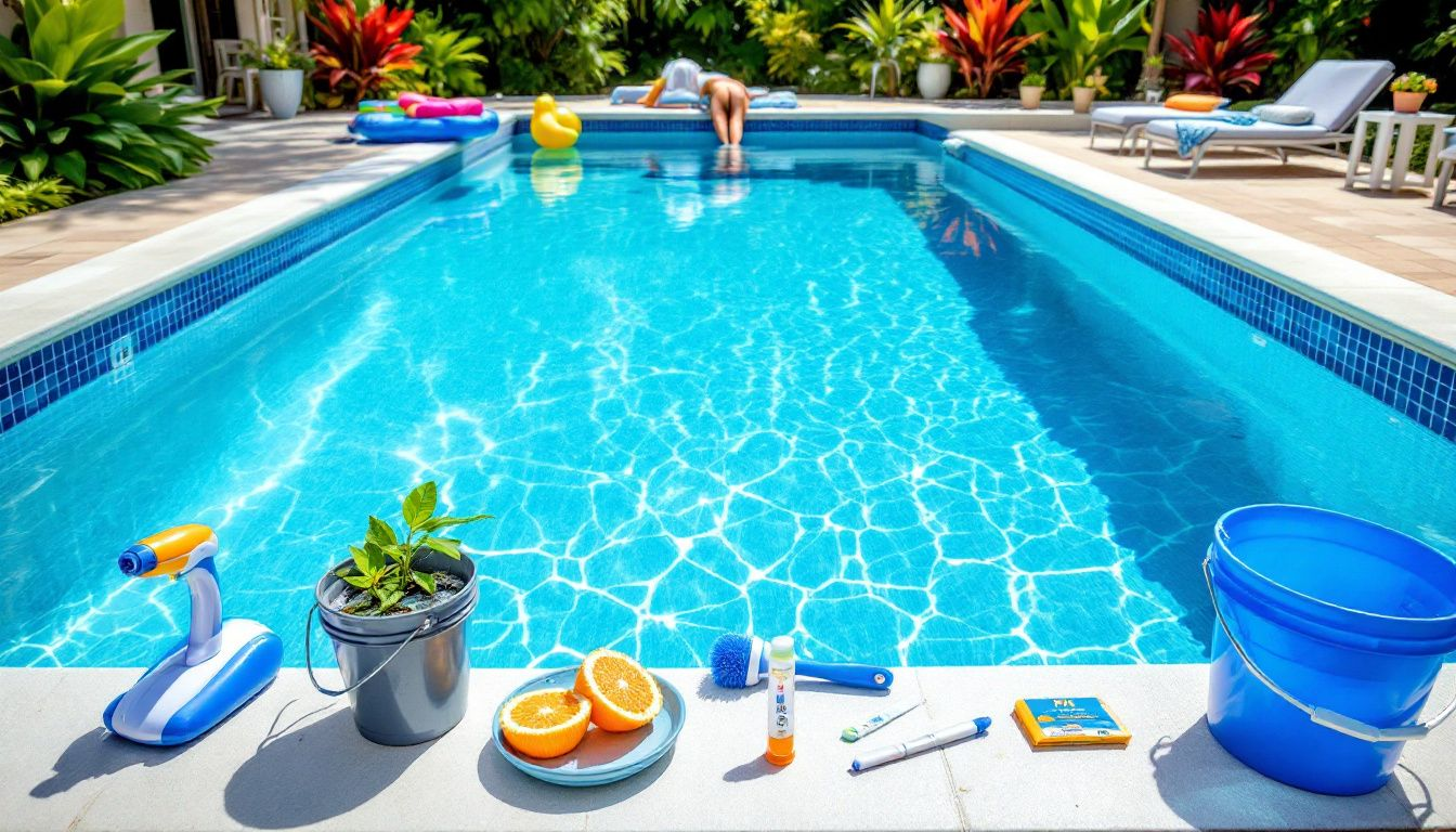 A well-maintained swimming pool showcasing preventative maintenance against algae growth.