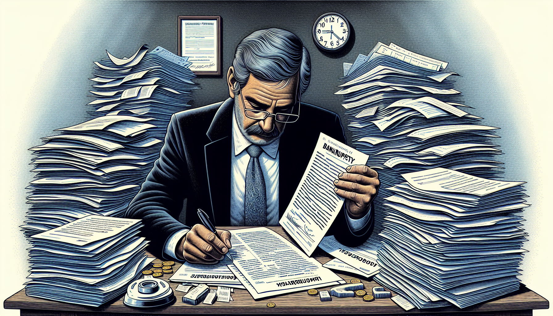 Illustration of a person submitting a bankruptcy petition