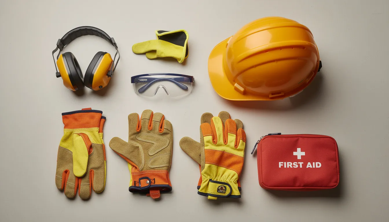 The image shows a close-up view of professional protective gloves and safety equipment neatly arranged on a clean surface, indicating preparation for a homeless encampment cleanup or outreach effort. This setup is essential for ensuring the safety and health of workers involved in addressing homelessness in the community.