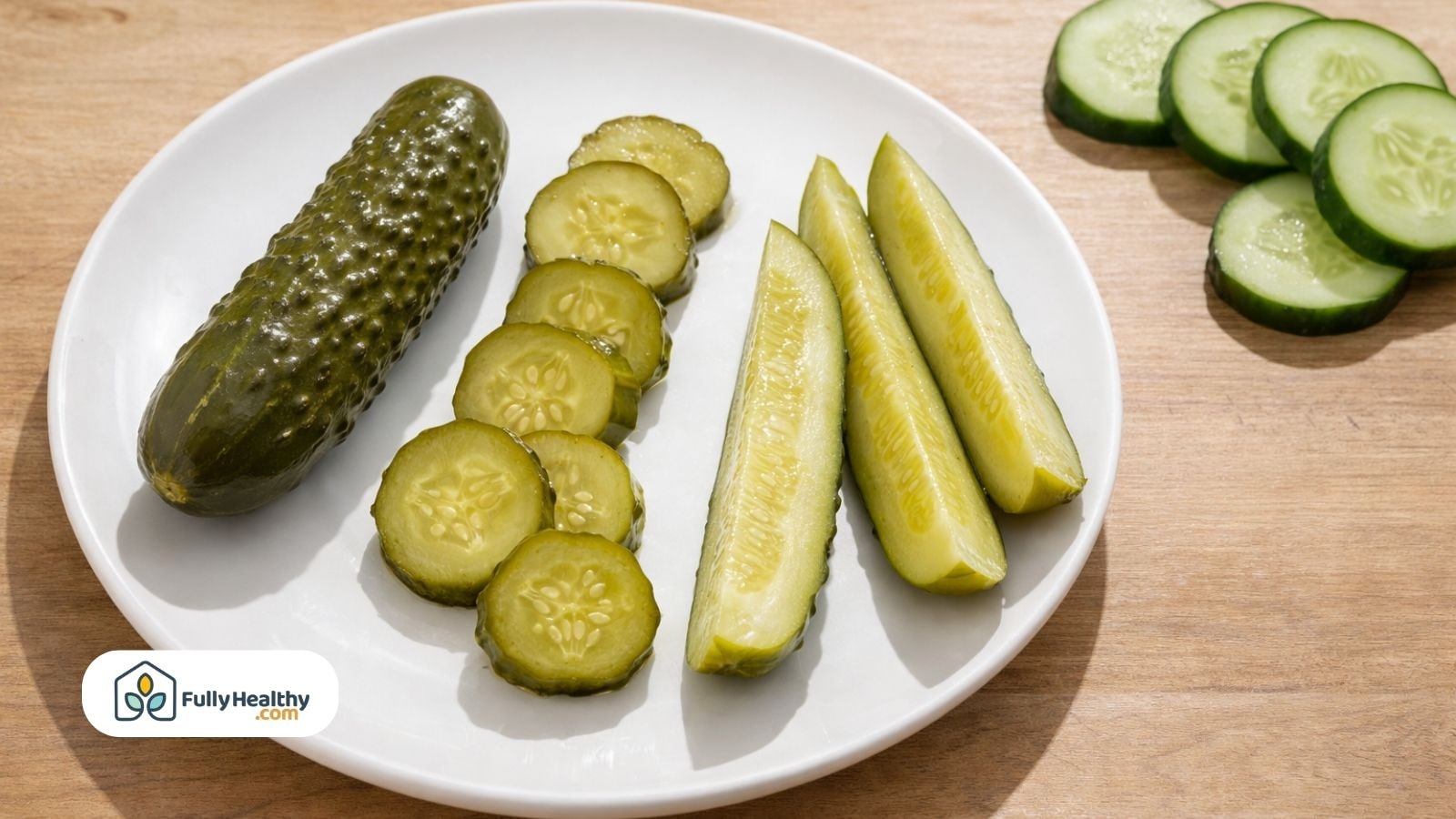 Bowl of pickles with fresh vegetables and lemon water on table