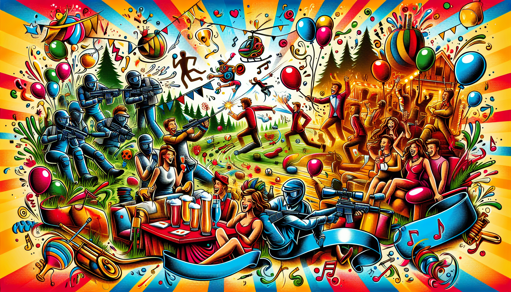 En engagerende illustration af forskellige aktiviteter planlagt til en herretur.