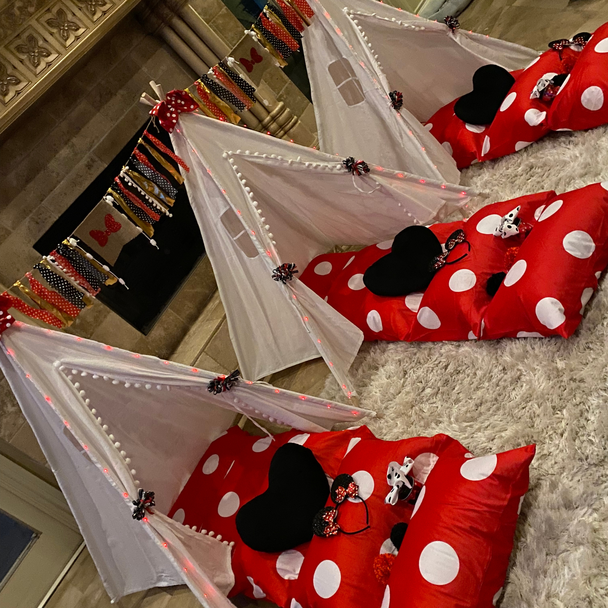 Kids Red Glitter Bow Sleepover Tent Party in a box