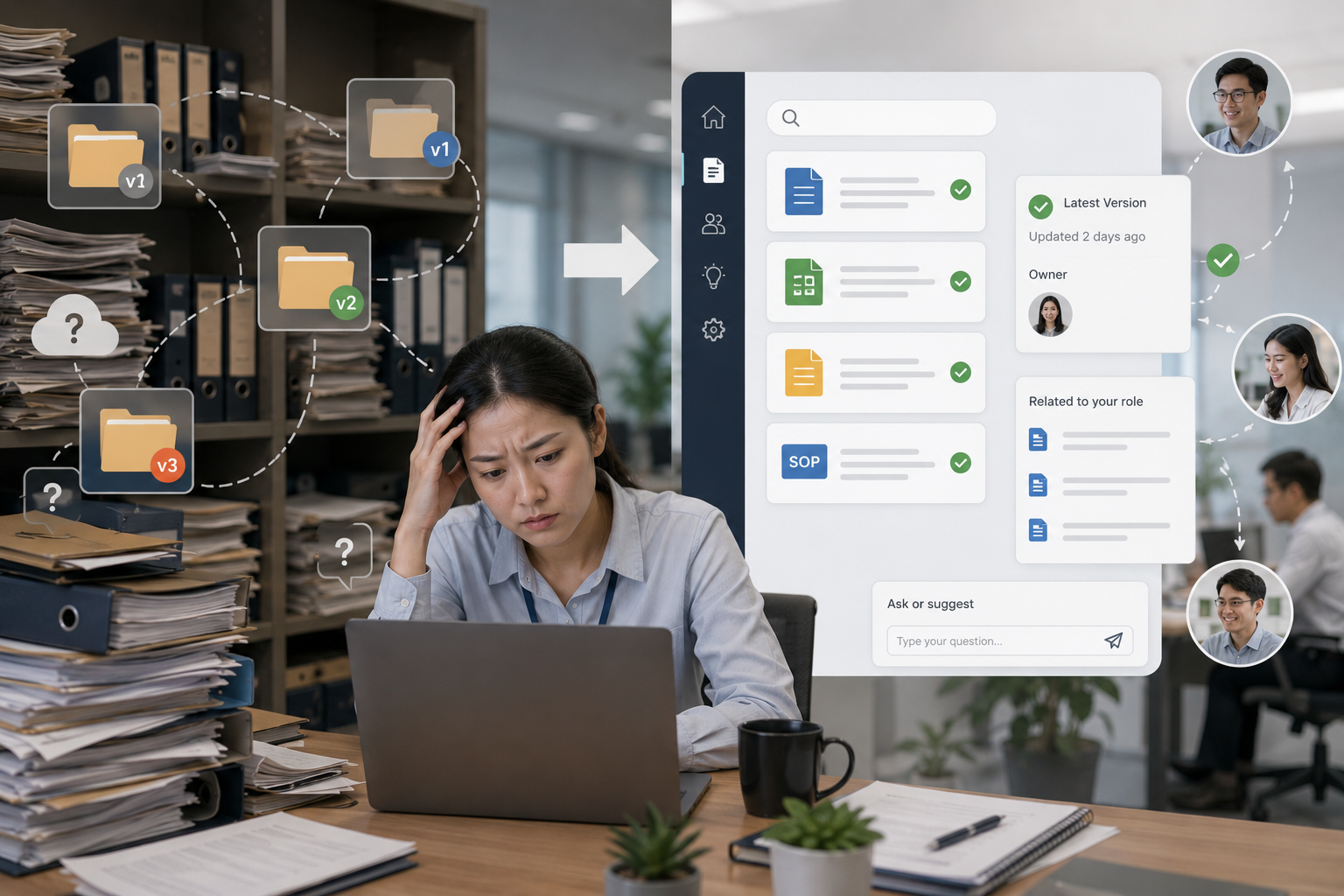 Many employees spend unnecessary time searching shared drives because of poor search functionality, which leads to repetitive tasks, wasted time, and slower decision making across departments.