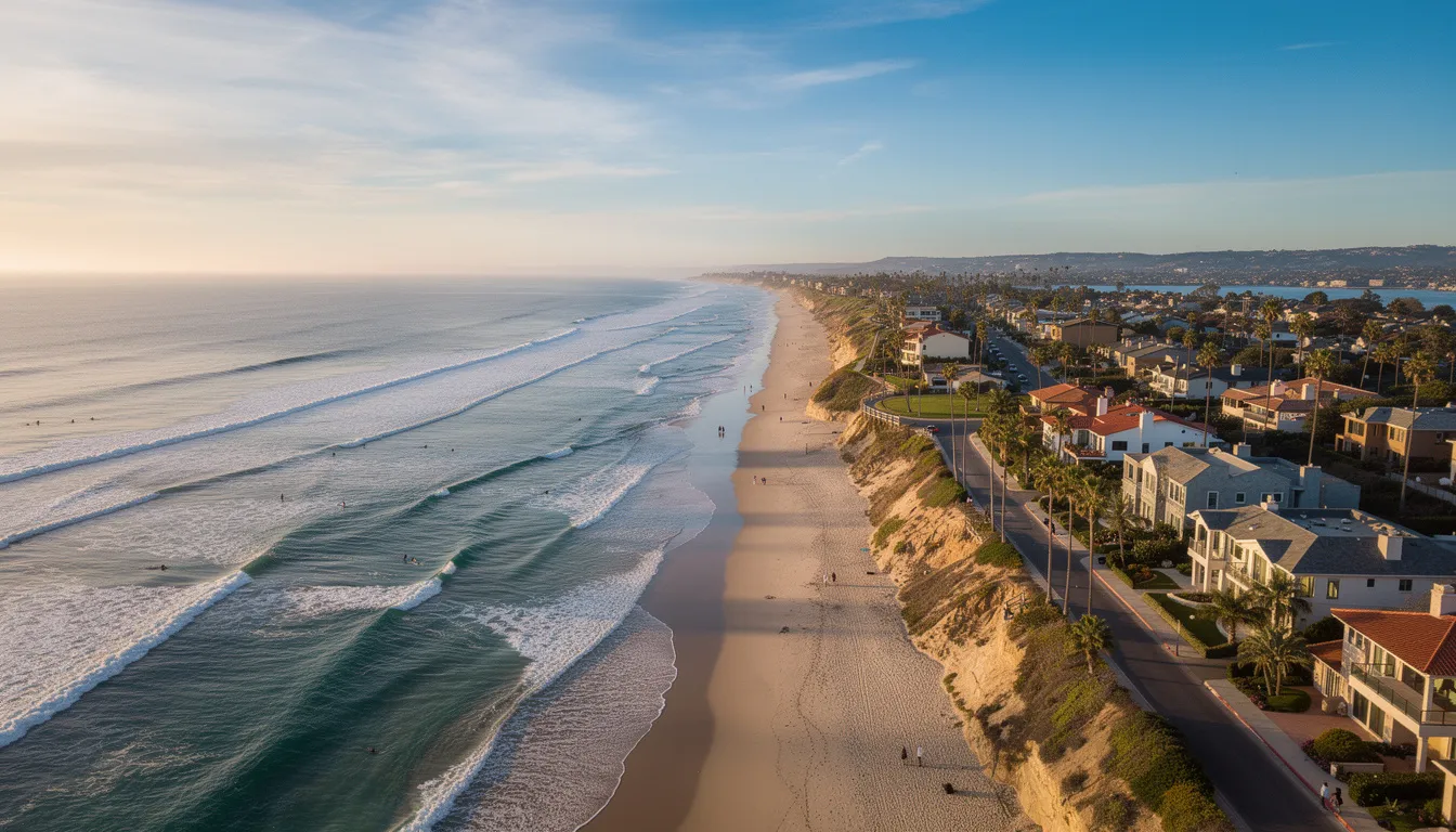 The image depicts the stunning coastline of Carlsbad, California, where beautiful homes overlook the sparkling Pacific Ocean. This picturesque scene embodies the coastal lifestyle enjoyed by residents, including those seeking estate planning services from experienced estate planning attorneys in the area.