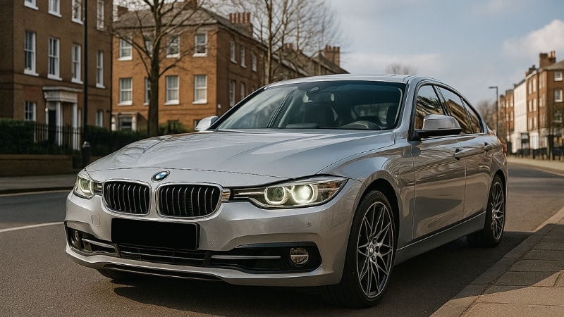 A BMW M series vehicle wrapped in Nardo Grey wrap