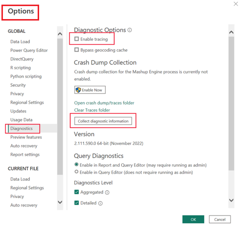 Collect debugging information in Power BI Desktop 