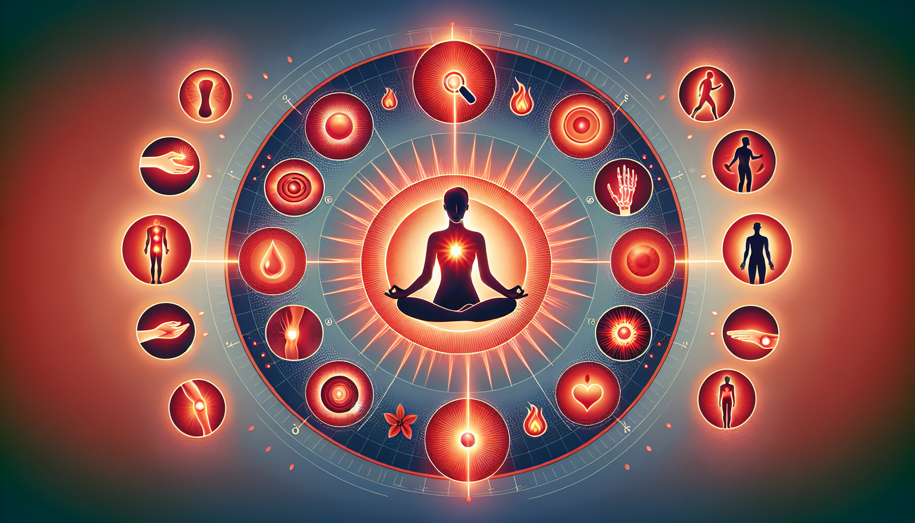 An illustration of clinical applications of red light therapy for inflammatory conditions.