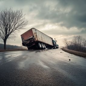 tractor trailer that has been involved in a crash