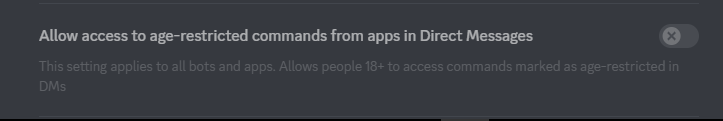 Picture showing how to enable age-restricted commands on Discord